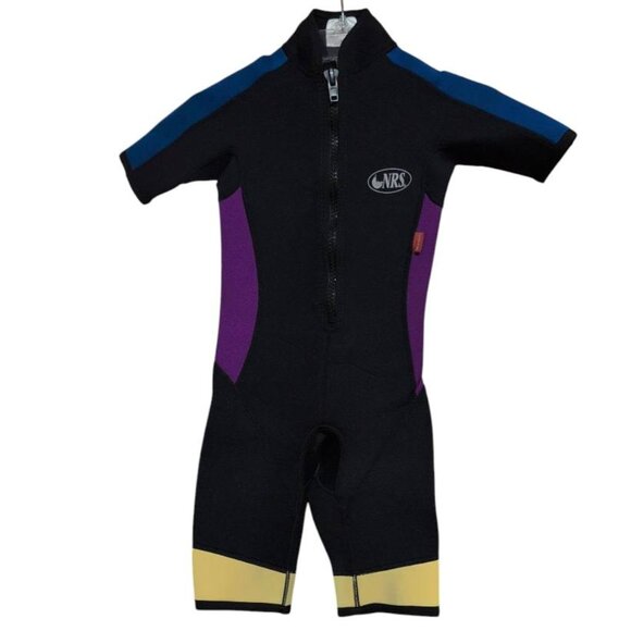 NRS youth Child Color Block Black Wetsuit shorts gender neutral in a Full Zip Up - Picture 1 of 7